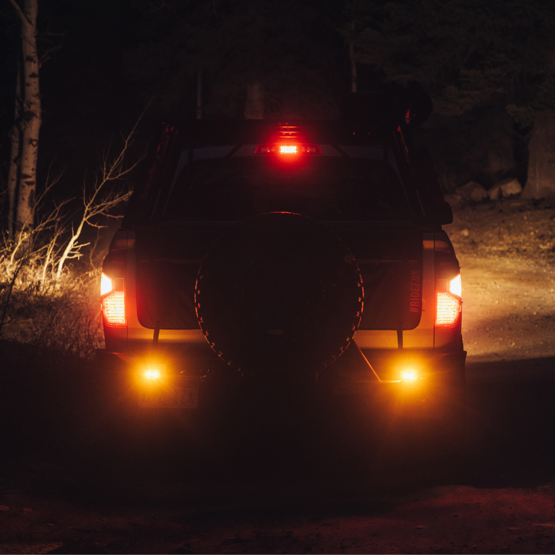 heretics flush mount amber ba-2 mounted on the bumper of a truck