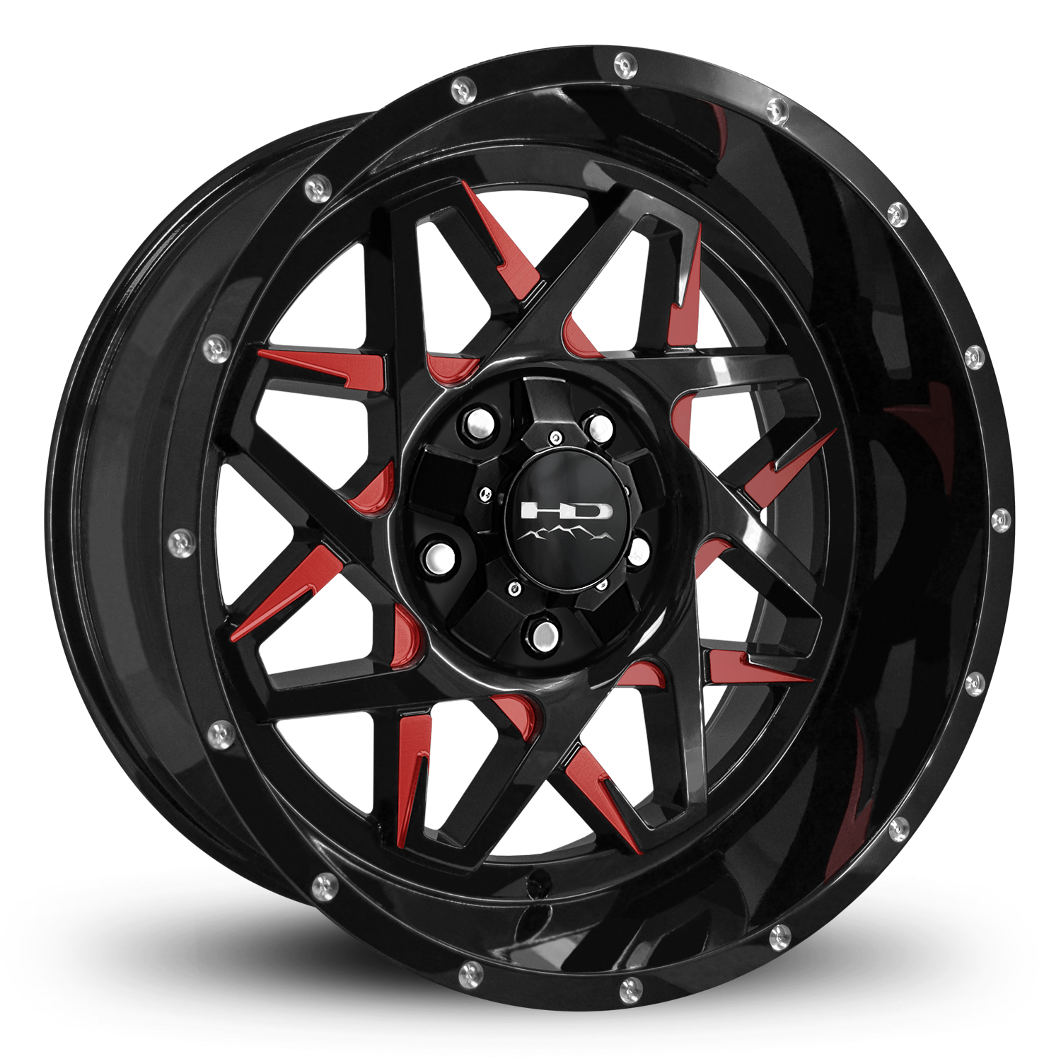 HD Offroad Caliber 20x10 -25 5x127/5x139.7mm 78.1mm Gloss Red&BK/Milled Face